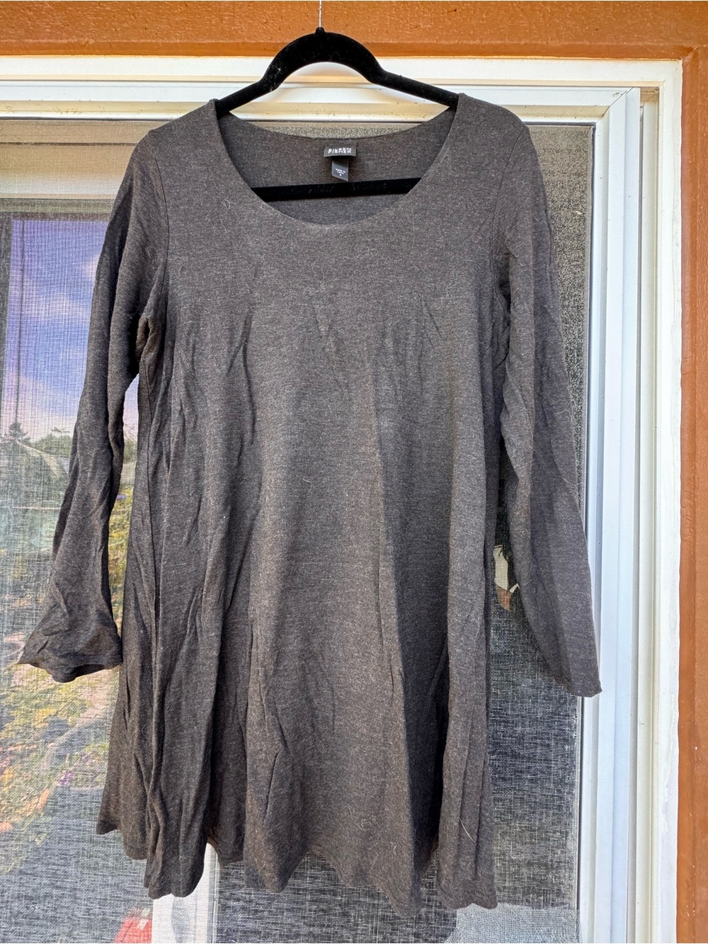 Eileen Fisher Scoop Neck Long Sleeve Tunic Dress - Gray Brown